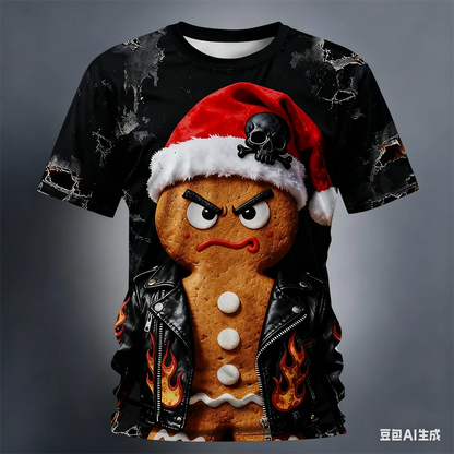 Christmas Gingerbread 3D Printed Men's Short Sleeve T shirt Crew Neck Shirt Daily Vacation festival Party Street Men's Clothing