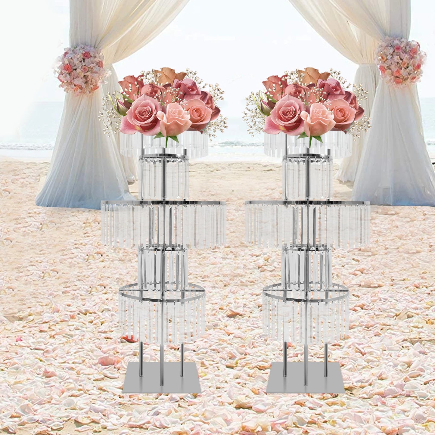 2PCS 5-tier Crystal Flower Stand Wedding Centerpieces Crystal Vases Premium Display Shelf for Party Table Decor Gold/Silver