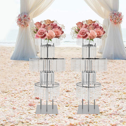 2PCS 5-tier Crystal Flower Stand Wedding Centerpieces Crystal Vases Premium Display Shelf for Party Table Decor Gold/Silver
