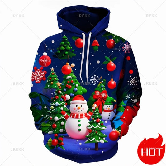 Fashion New 3D Happy Christmas Printing New In Hoodies Sweatshirts Cute Snowmen Christmas Ornament Graphic Pullovers Clothing