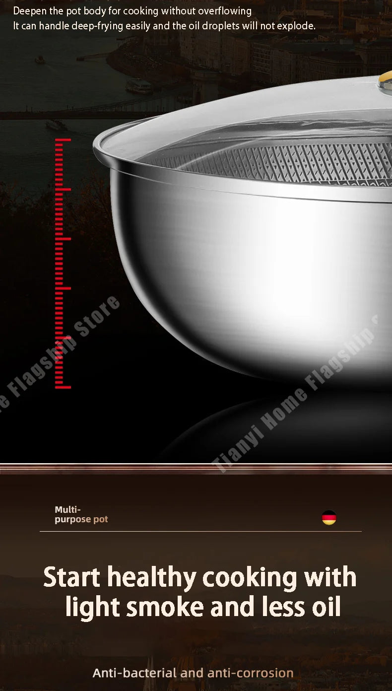 316 Stainless Steel Frying Pan Wok Non-stick Cooking Honeycomb Steak Gas Stove Pot