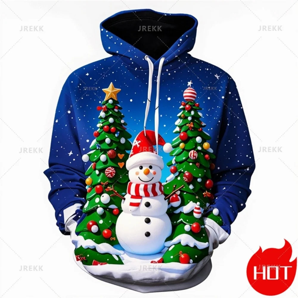Fashion New 3D Happy Christmas Printing New In Hoodies Sweatshirts Cute Snowmen Christmas Ornament Graphic Pullovers Clothing