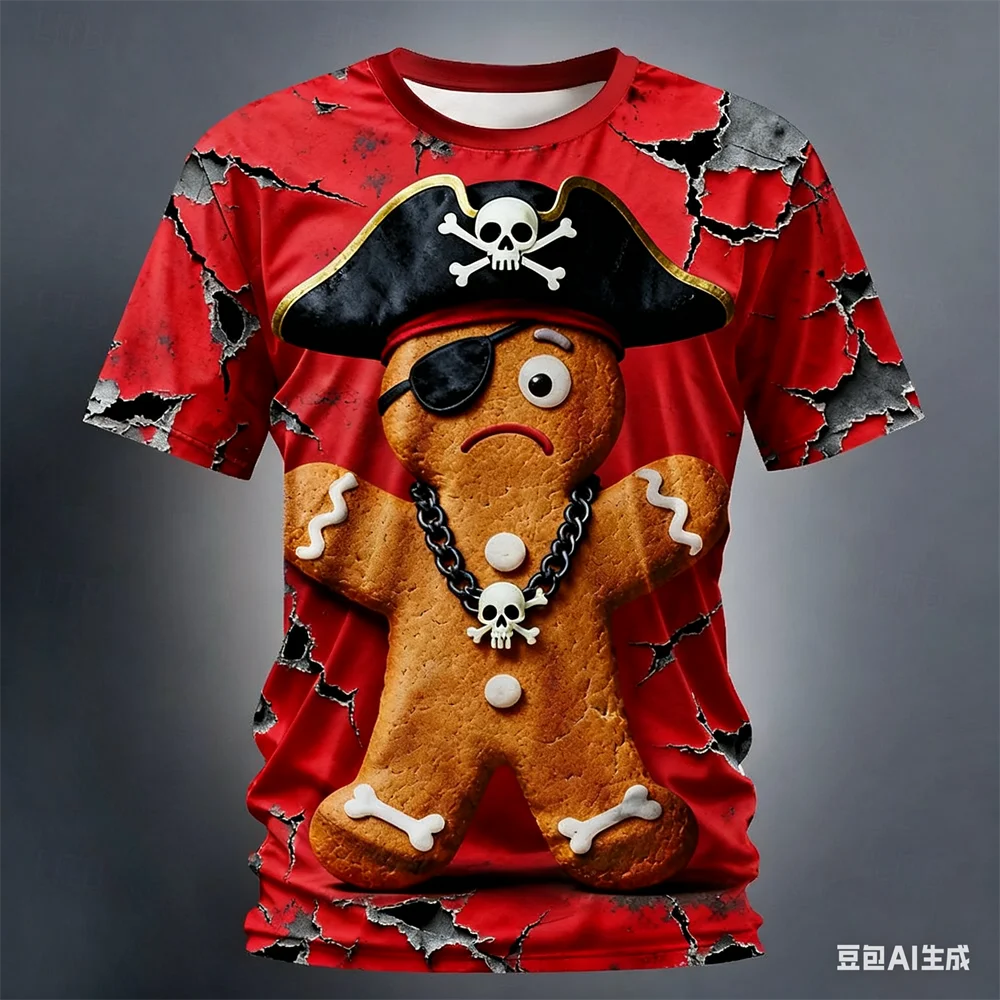 Christmas Gingerbread 3D Printed Men's Short Sleeve T shirt Crew Neck Shirt Daily Vacation festival Party Street Men's Clothing