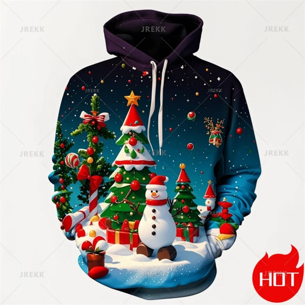 Fashion New 3D Happy Christmas Printing New In Hoodies Sweatshirts Cute Snowmen Christmas Ornament Graphic Pullovers Clothing