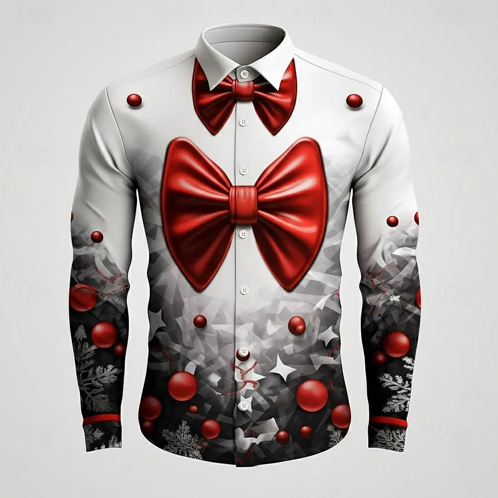 Funny Christmas Men's Christmas Costume Faux Collar and Suit Design Suit Tie Printed Tuxedo Shirt Long Sleeve Button Up Shirt