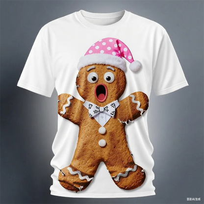 Christmas Gingerbread 3D Printed Men's Short Sleeve T shirt Crew Neck Shirt Daily Vacation festival Party Street Men's Clothing