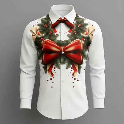 Funny Christmas Men's Christmas Costume Faux Collar and Suit Design Suit Tie Printed Tuxedo Shirt Long Sleeve Button Up Shirt