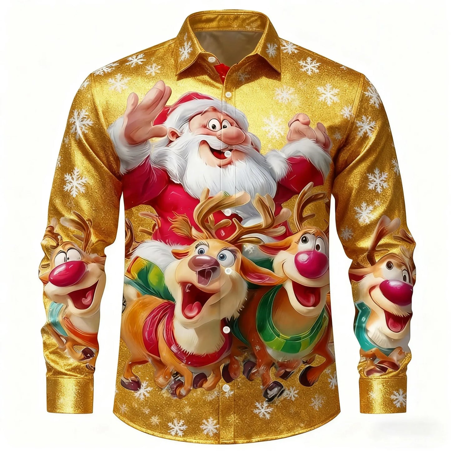 Christmas Men's 3D Graphic Long Sleeve,Street Style Fashion,Cartoon Santa Claus Reindeer Prints Design,2025 Fall Casual Shirt
