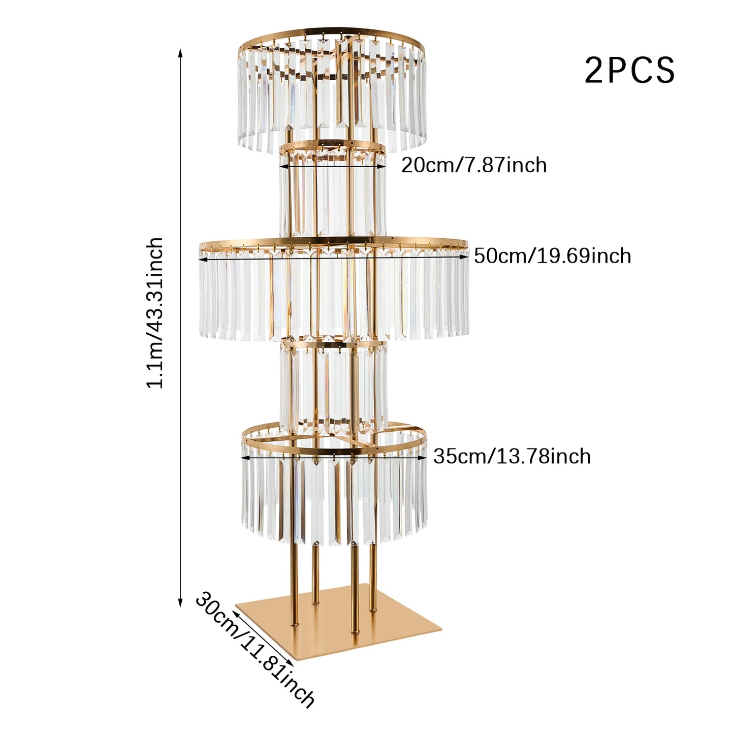 2PCS 5-tier Crystal Flower Stand Wedding Centerpieces Crystal Vases Premium Display Shelf for Party Table Decor Gold/Silver