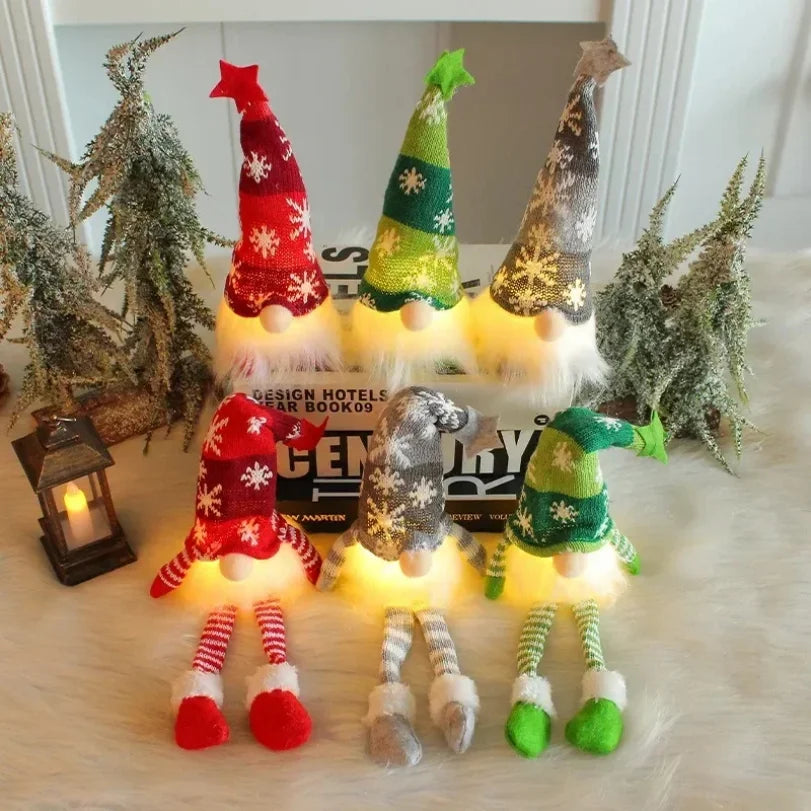 Christmas Faceless Doll Gnome Ornaments LED Light Plush Knitting Crafts Tree Pendant Christmas Decorations for Home Kids Gift
