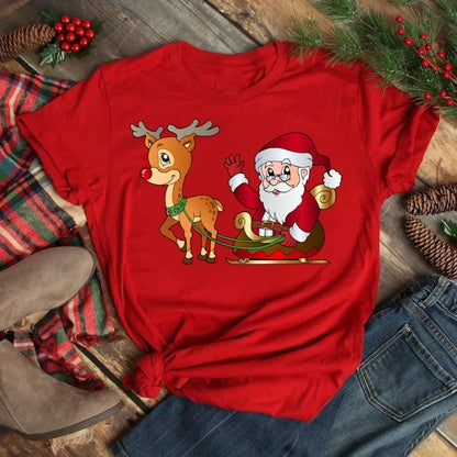 Merry Christmas Women's Short sleeved T-shirt Christmas Tree Santa Claus Letter Print Simple Trendy Trend Women's Clothing