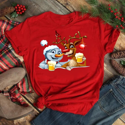 Merry Christmas Women's Short sleeved T-shirt Christmas Tree Santa Claus Letter Print Simple Trendy Trend Women's Clothing