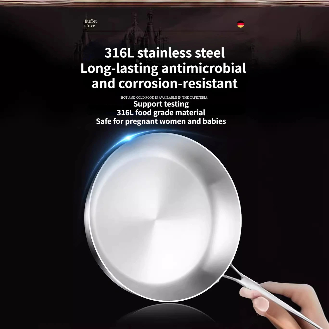 KORDISEN 316 Stainless Steel Frying Pan Upgrade NonStick Pan Uncoated Fried Pot Kitchen Cookware For Gas Stove Induction Cooker