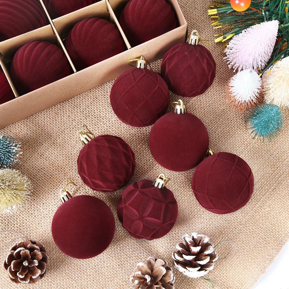 12pcs 6cm Wine Red Christmas Ball Ornaments Christmas Tree Party Decoration New Christmas Spheres Pendant