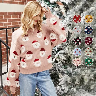 Women's Christmas Knitted Snowflake Sweater Autumn Winter Warm New Round Neck Long Sleeve Printed Fashion Casual Sweater Female