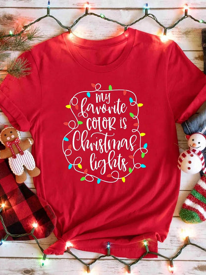 Funny Letter Printed Merry Christmas Women T Shirt Harajuku 90s Girls Christmas T-shirt Red Suitable All Seasons Tshirt Tops