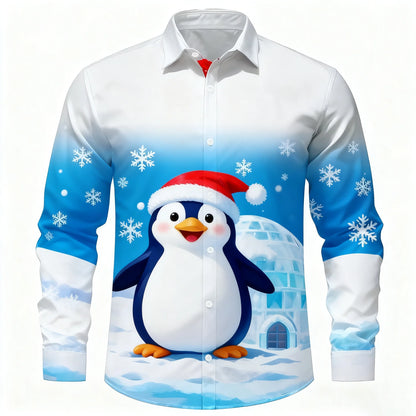 Christmas Men's 3D Graphic Long Sleeve,Street Style Fashion,Cartoon Santa Claus Reindeer Prints Design,2025 Fall Casual Shirt