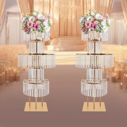 2PCS 5-tier Crystal Flower Stand Wedding Centerpieces Crystal Vases Premium Display Shelf for Party Table Decor Gold/Silver