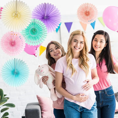 Pastel Rainbow Paper Fans Party Decorations Colorful Ice Cream Easter Macaron Wall Hanging Light Pink Blue Purple Mint Peach