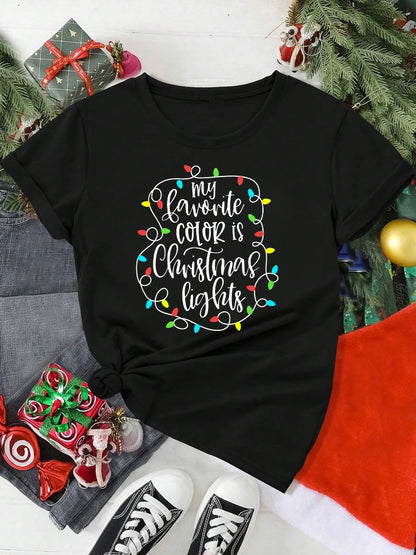 Funny Letter Printed Merry Christmas Women T Shirt Harajuku 90s Girls Christmas T-shirt Red Suitable All Seasons Tshirt Tops