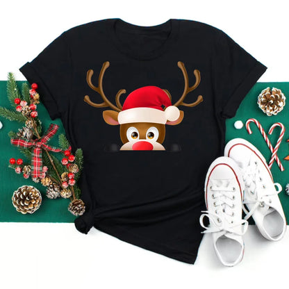 Merry Christmas Women's Short sleeved T-shirt Christmas Tree Santa Claus Letter Print Simple Trendy Trend Women's Clothing