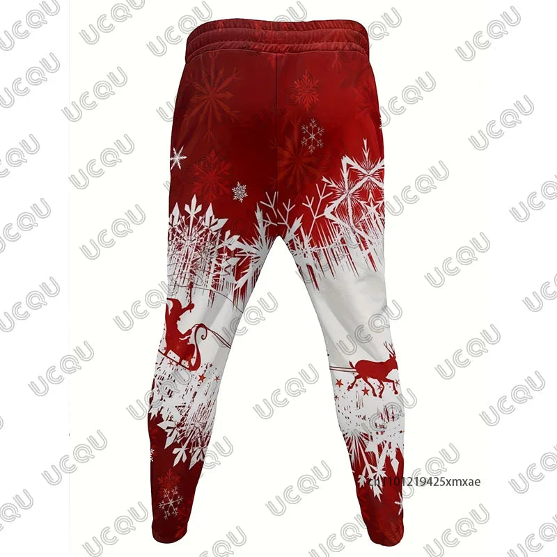 Men's Tracksuit Christmas Elk Snowflakes Print Autumn Winter Long Sleeve Hoodies+Trousers Sets Casual Suit 2 Piece Sets