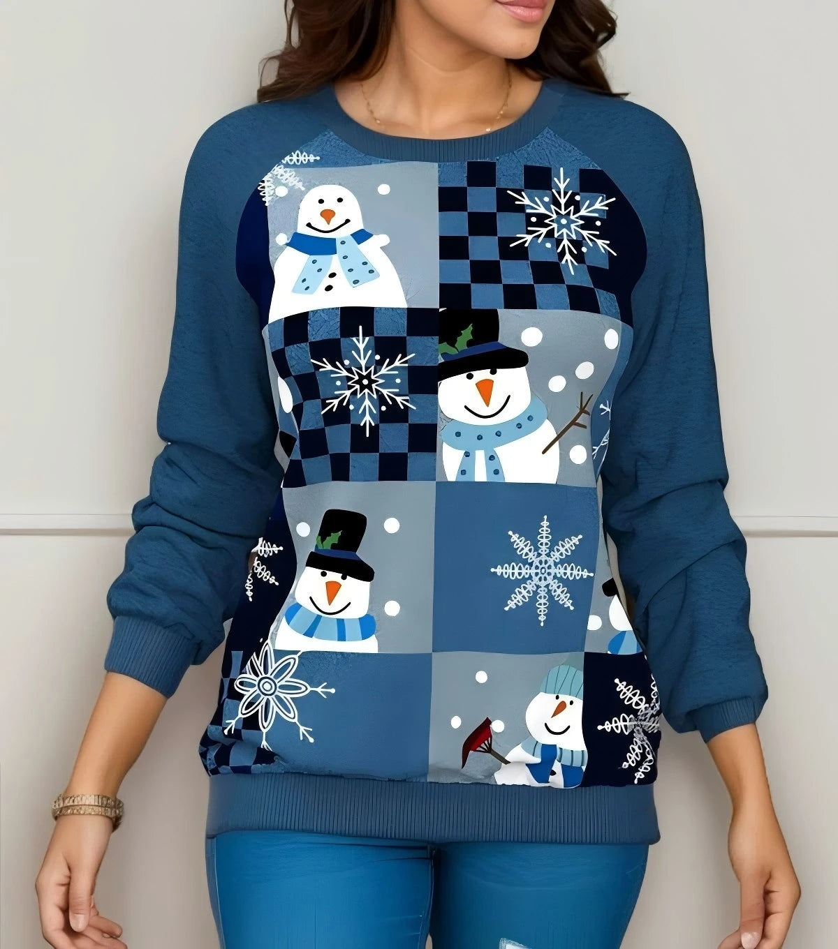 Festival Fashion Clothing Women's T-shirts Street Outdoor Christmas 3D Print Snowman Sweatshirts Long Sleeve Pullover Tops Shirt