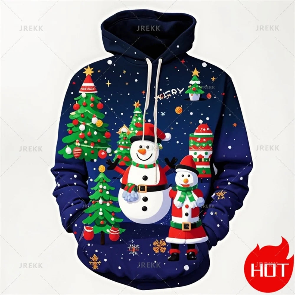 Fashion New 3D Happy Christmas Printing New In Hoodies Sweatshirts Cute Snowmen Christmas Ornament Graphic Pullovers Clothing