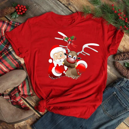 Merry Christmas Women's Short sleeved T-shirt Christmas Tree Santa Claus Letter Print Simple Trendy Trend Women's Clothing