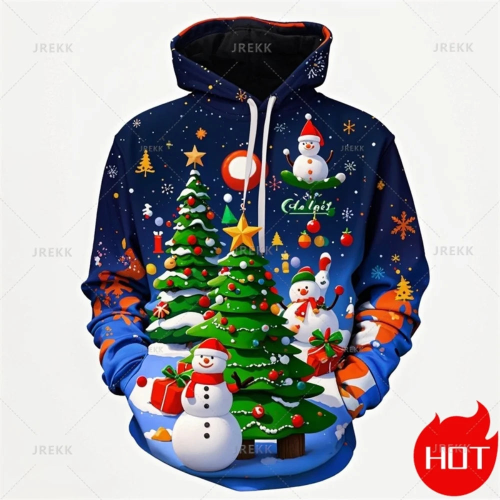 Fashion New 3D Happy Christmas Printing New In Hoodies Sweatshirts Cute Snowmen Christmas Ornament Graphic Pullovers Clothing