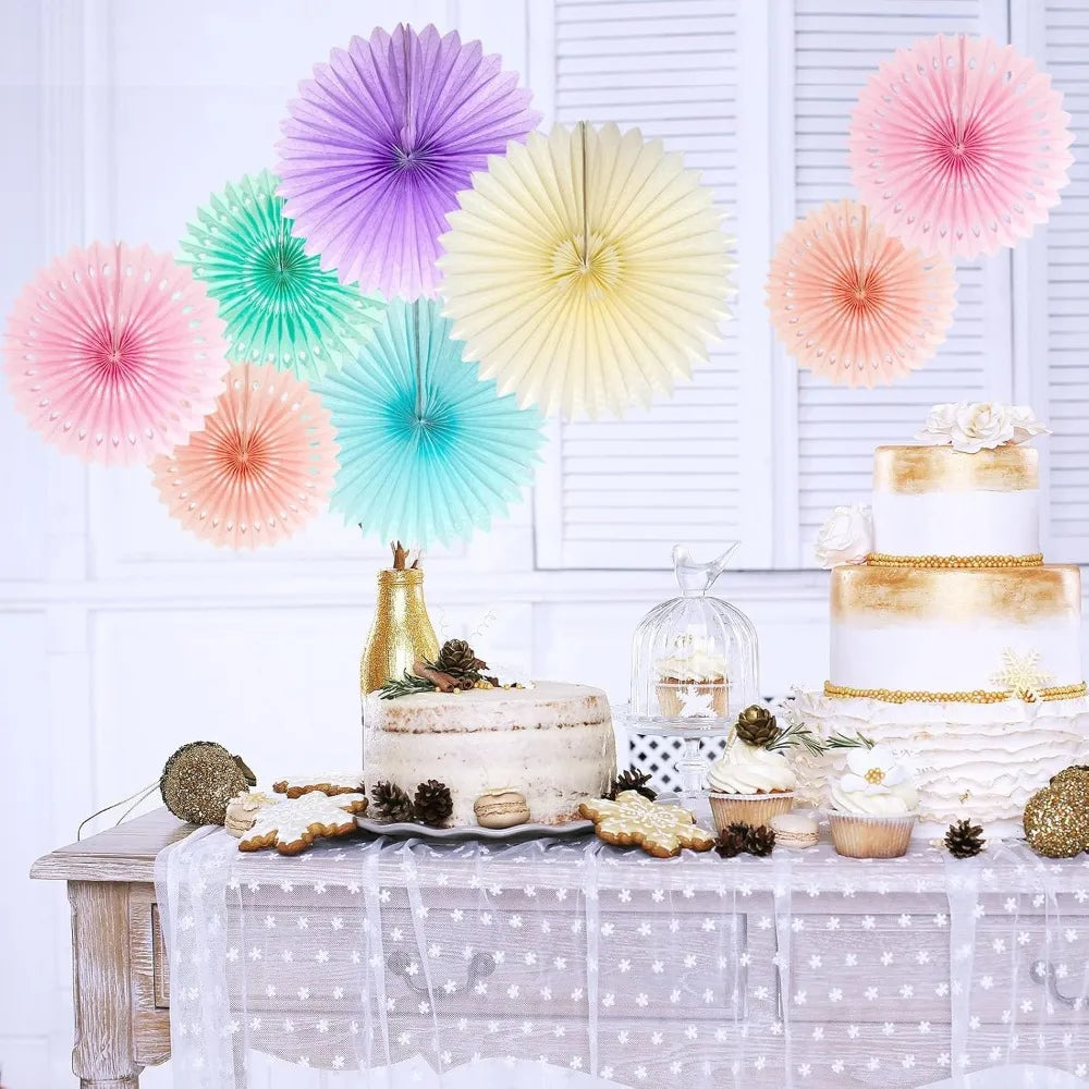 Pastel Rainbow Paper Fans Party Decorations Colorful Ice Cream Easter Macaron Wall Hanging Light Pink Blue Purple Mint Peach