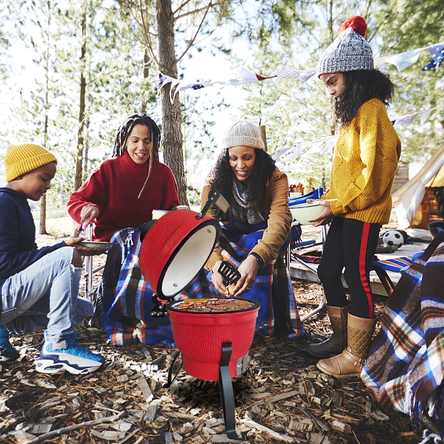 Round Charcoal Grill Ceramic Asador Kamado Charcoal Grills 13 Inch Orange Kitchen Smoker Barbecue Outdoor BBQ