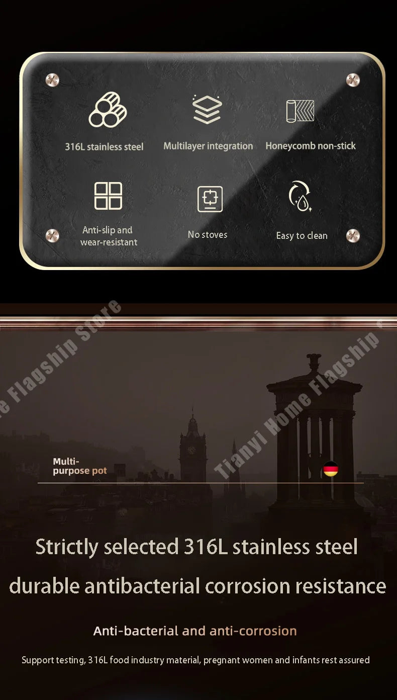 316 Stainless Steel Frying Pan Wok Non-stick Cooking Honeycomb Steak Gas Stove Pot