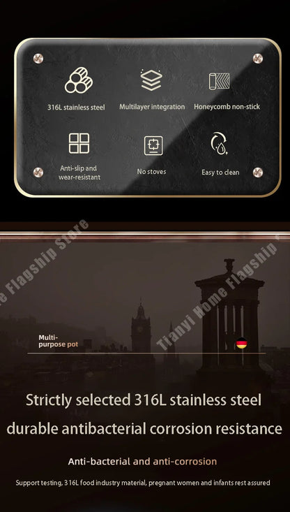 316 Stainless Steel Frying Pan Wok Non-stick Cooking Honeycomb Steak Gas Stove Pot