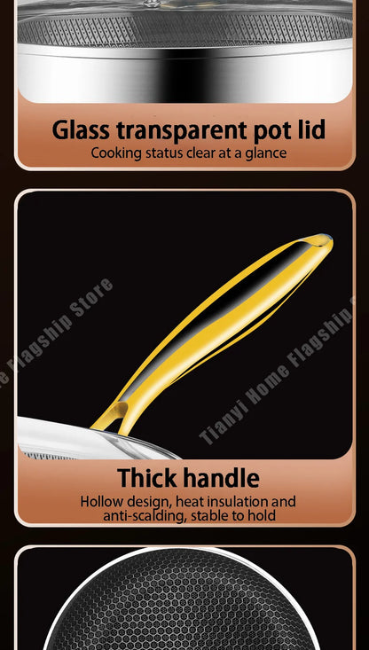 316 Stainless Steel Frying Pan Wok Non-stick Cooking Honeycomb Steak Gas Stove Pot