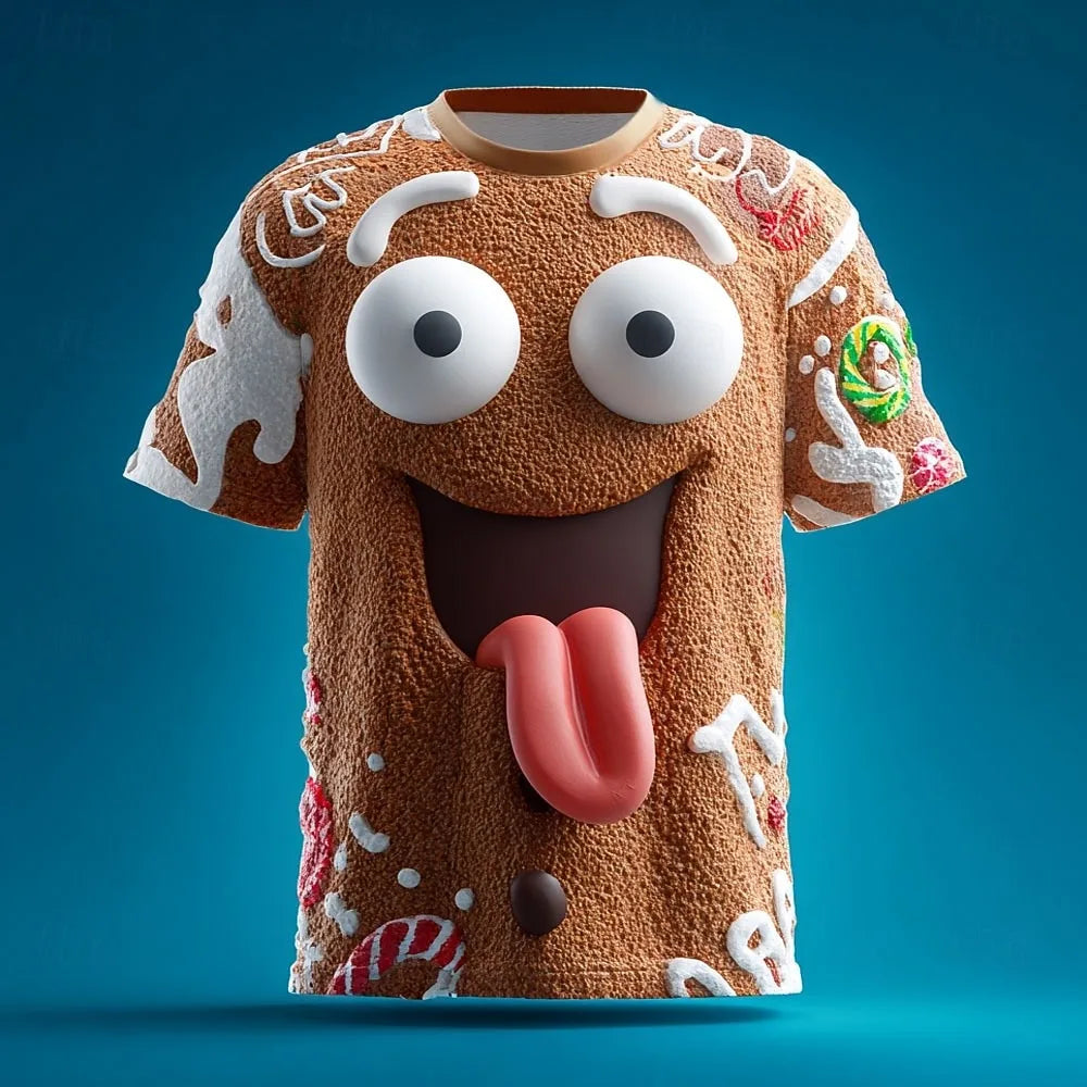 Christmas Gingerbread 3D Printed Men's Short Sleeve T shirt Crew Neck Shirt Daily Vacation festival Party Street Men's Clothing
