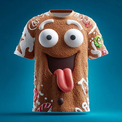 Christmas Gingerbread 3D Printed Men's Short Sleeve T shirt Crew Neck Shirt Daily Vacation festival Party Street Men's Clothing