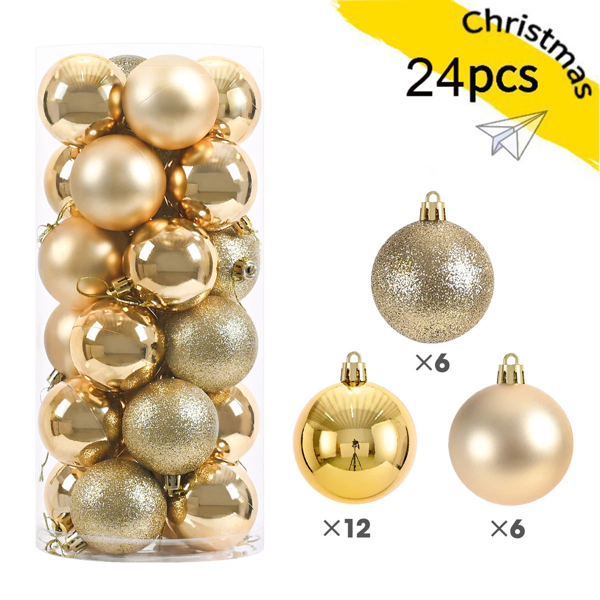 24 Piece Set Gold 3cm Christmas Ball Ornaments Unbreakable Christmas Hanging Balls for Christmas Tree Holiday Wedding Party