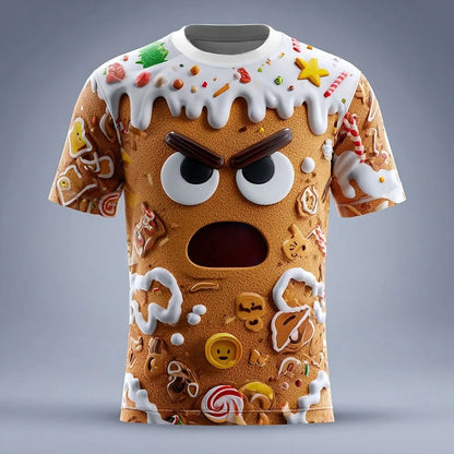 Christmas Gingerbread 3D Printed Men's Short Sleeve T shirt Crew Neck Shirt Daily Vacation festival Party Street Men's Clothing