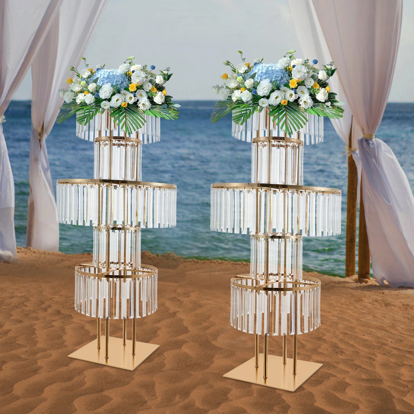 2PCS 5-tier Crystal Flower Stand Wedding Centerpieces Crystal Vases Premium Display Shelf for Party Table Decor Gold/Silver
