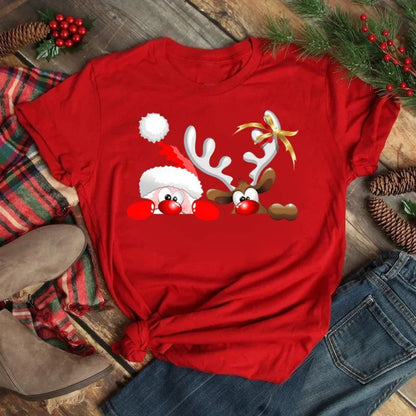 Merry Christmas Women's Short sleeved T-shirt Christmas Tree Santa Claus Letter Print Simple Trendy Trend Women's Clothing