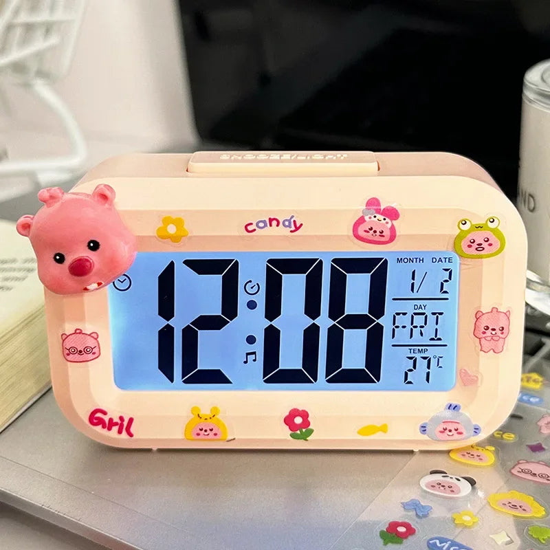 Hello Kitty Alarm Cute Kitty Cat Noctilucent Clocks Cartoon Mini Alarm Clocks