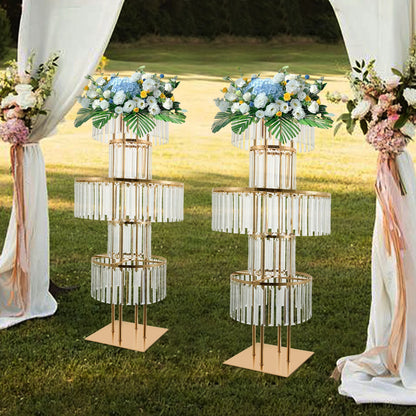 2PCS 5-tier Crystal Flower Stand Wedding Centerpieces Crystal Vases Premium Display Shelf for Party Table Decor Gold/Silver