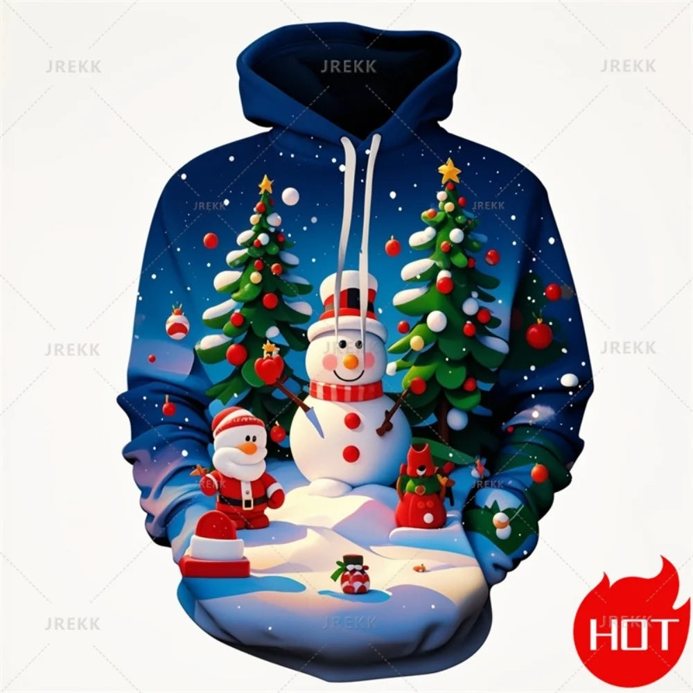 Fashion New 3D Happy Christmas Printing New In Hoodies Sweatshirts Cute Snowmen Christmas Ornament Graphic Pullovers Clothing