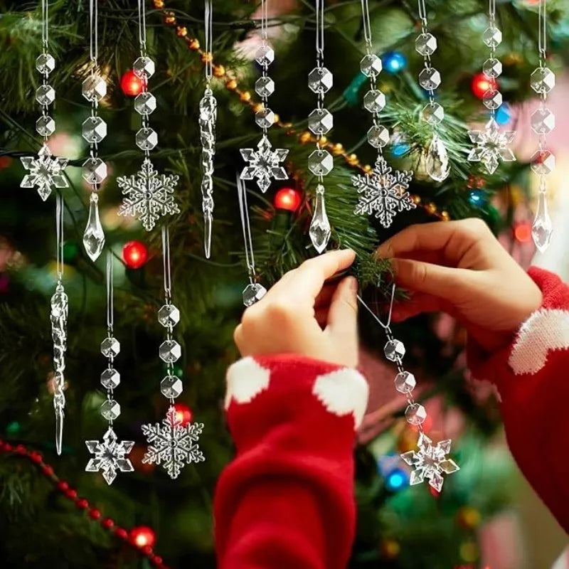 10Pcs Crystal Snowflake Icicle Christmas Decorations Hanging Tree Ornaments for Home Decor New Year Party Supplies Accessories
