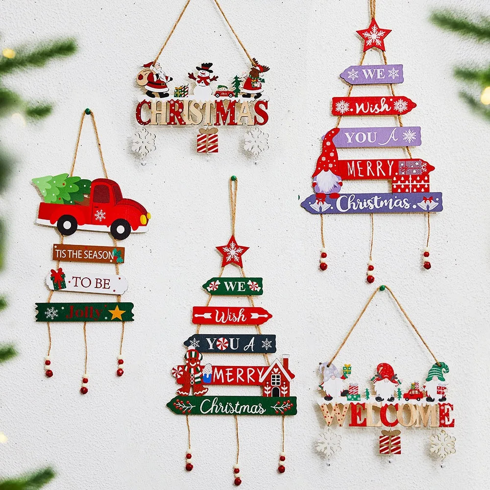 Christmas Hanging Pendant Wooden Crafts Xmas Tree Wall Ornament Natal Navidad Merry Christmas Decor