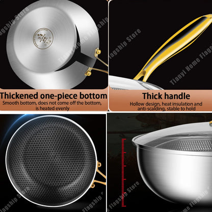 316 Stainless Steel Frying Pan Wok Non-stick Cooking Honeycomb Steak Gas Stove Pot
